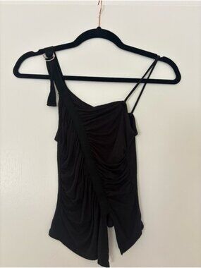 Urban Outfitters Black One-Shoulder Asymmetrical Ruched Top
